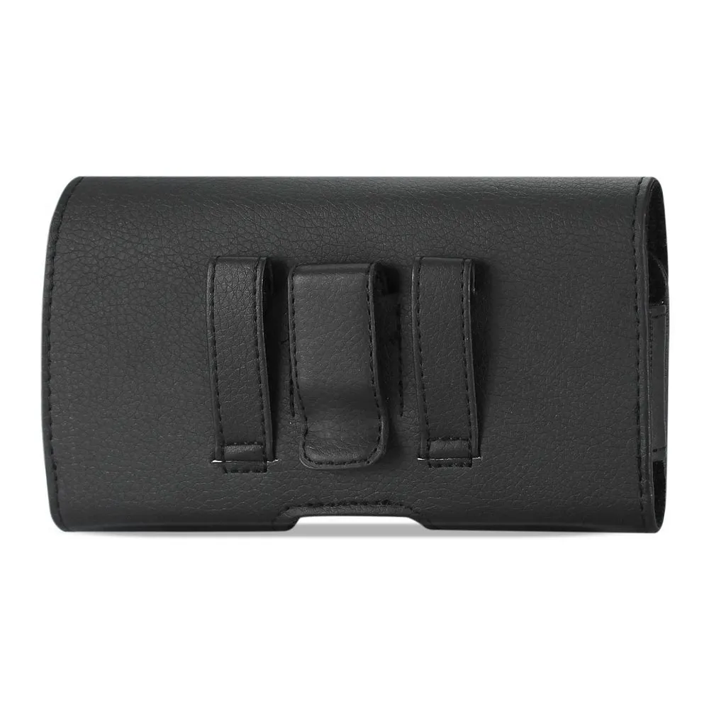 Reiko REIKO LEATHER HORIZONTAL PHONE POUCH HTC HD2 T8585 WITH EMBOSSED LOGO IN BLACK (5.16X3.04X0.83 INCHES PLUS)