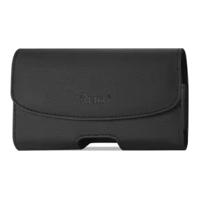 Reiko REIKO LEATHER HORIZONTAL PHONE POUCH HTC HD2 T8585 WITH EMBOSSED LOGO IN BLACK (5.16X3.04X0.83 INCHES PLUS)