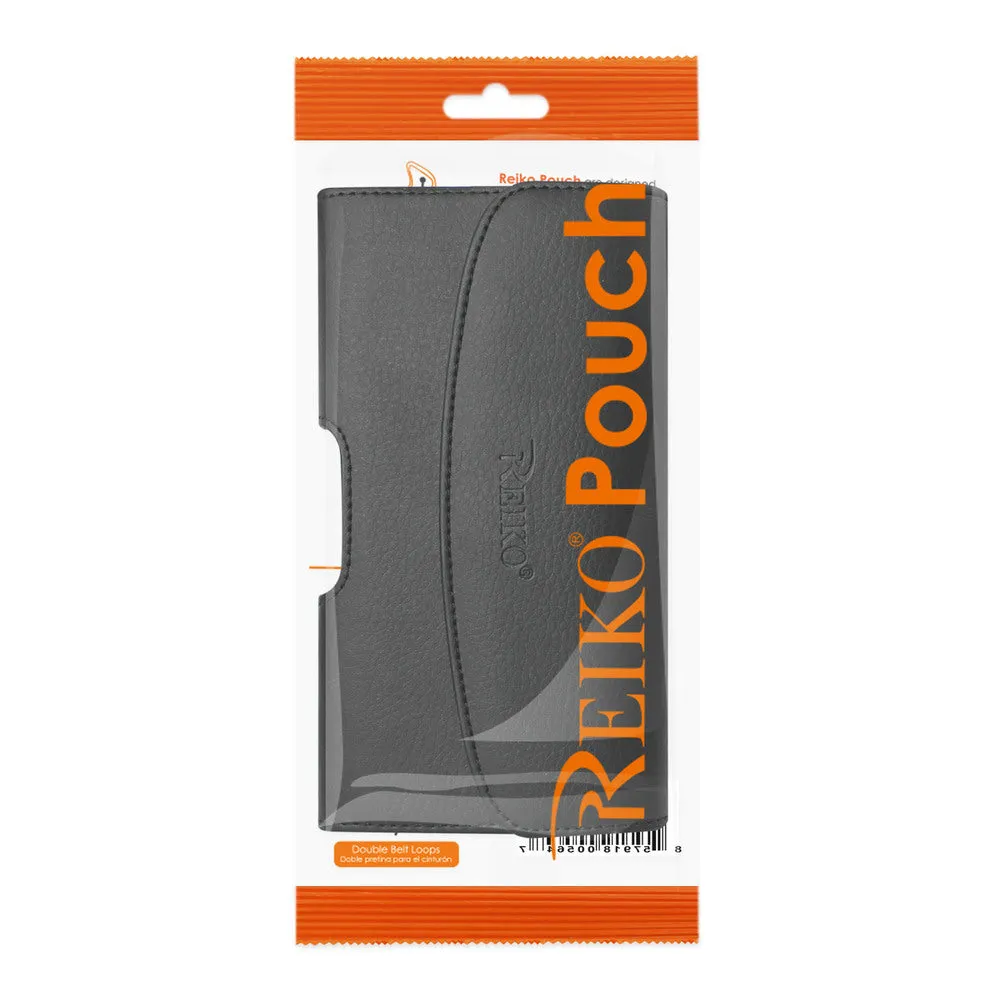 Reiko REIKO LEATHER HORIZONTAL PHONE POUCH HTC HD2 T8585 WITH EMBOSSED LOGO IN BLACK (5.16X3.04X0.83 INCHES PLUS)