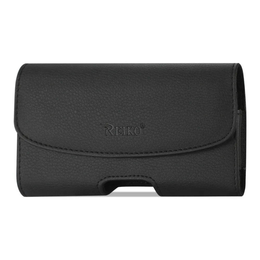 Reiko REIKO LEATHER HORIZONTAL PHONE POUCH HTC HD2 T8585 WITH EMBOSSED LOGO IN BLACK (5.16X3.04X0.83 INCHES PLUS)