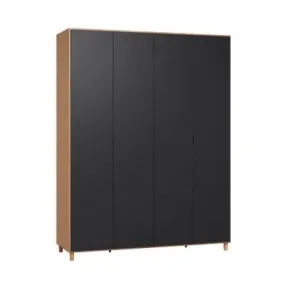 Simple Four-Door Wardrobe - Oak & Black