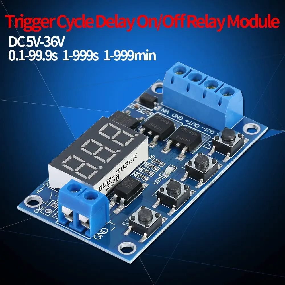 [Type 2] DC 5V-36V Timer Module Trigger Cycle Delay Timer Switch Turn On/Off Relay Module with LED Display